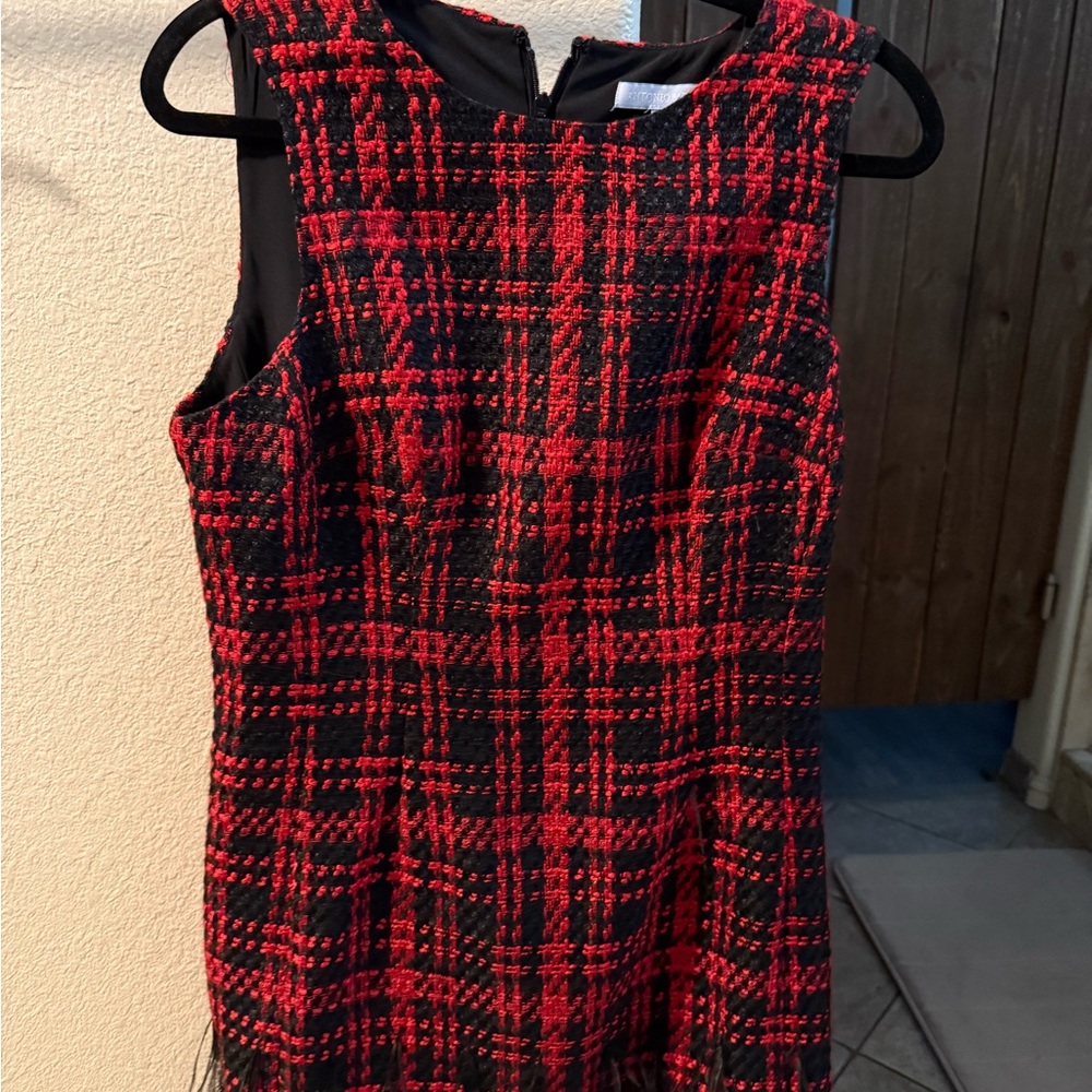 ANTONIO MELANI Red and Black Tweed Mini Dress